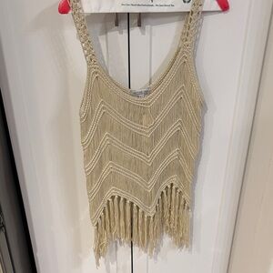 Active USA Cream Fringe Crop Top